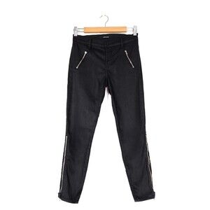 J BRAND Carey Moto Cropped Coated Denim Legging Skinny Jean Black Lacq Biker XS